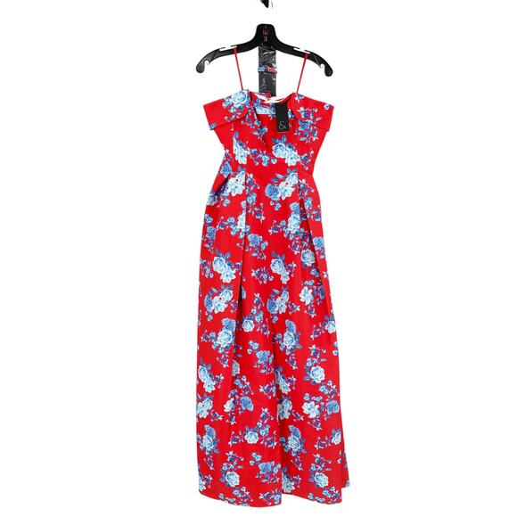 SACHIN + BABI Dress Size 12 Evening Gown Brielle Red Blue Floral Strapless - Picture 5 of 11